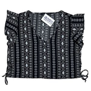 Forever 21 Women V-Neck Cropped Top Flutter‎ Sleeve Blouse BOHO Black Small NWT